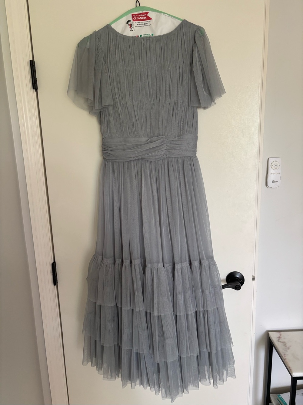 Lace & Beads - Dusty Blue Tiered Tulle Midi Dress - Picture 3 of 8